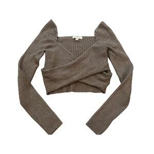 Promesa Women’s Criss Cross Ribbed Cropped Sweater Brown Size Medium Long Sleeve